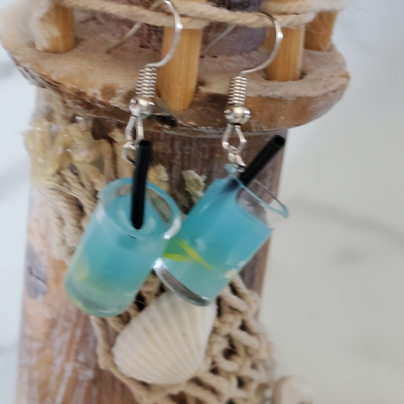 Blue drink with lemon slices Dangle Earrings - Picture 6 of 9